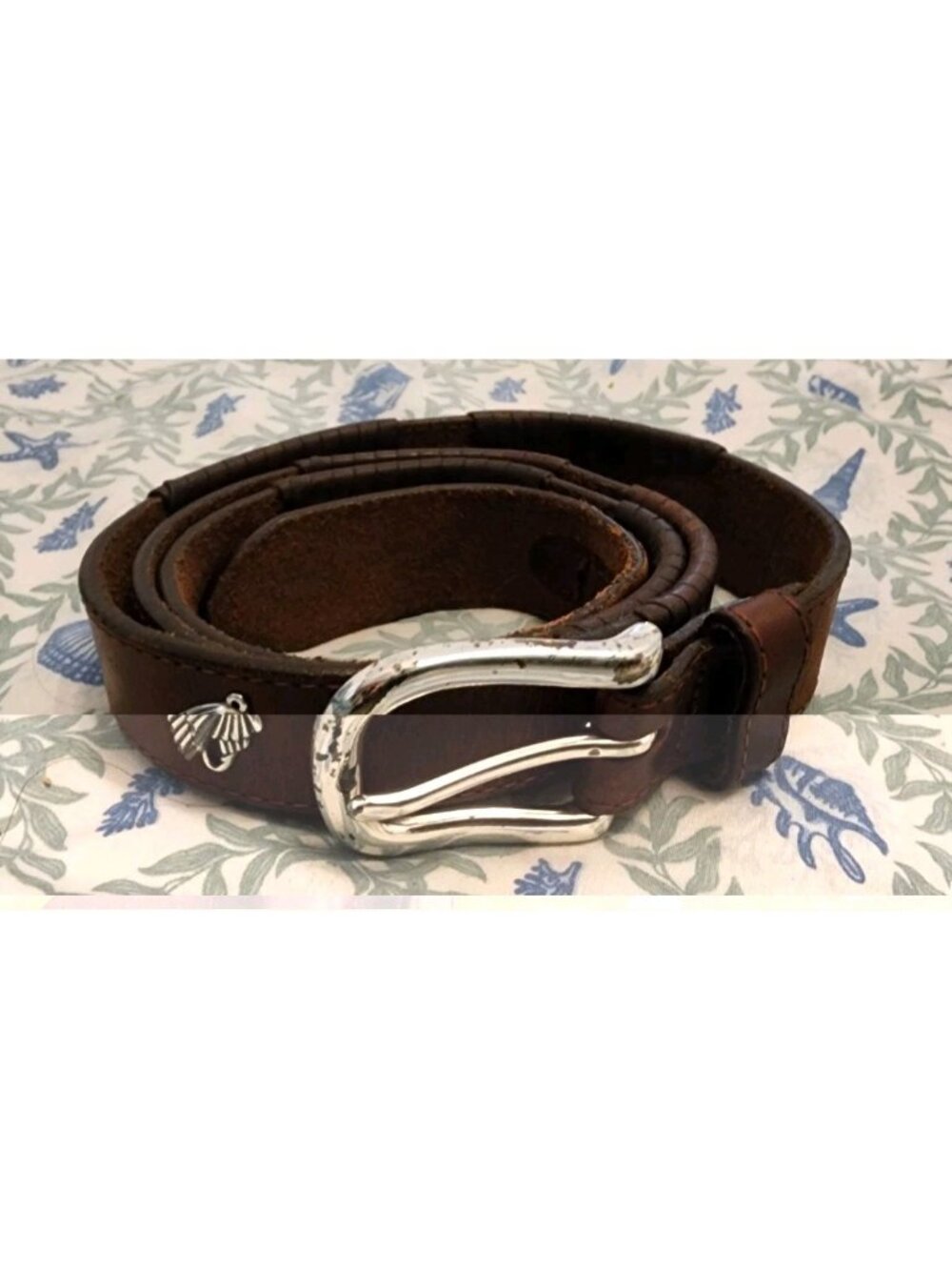 Vintage Brighton Belt 36 Brown Leather Fly Fishing Brass Studs Buckle Woven - Picture 2 of 12
